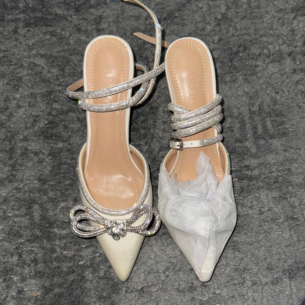 Elegant Silver and Cream Strappy Heels